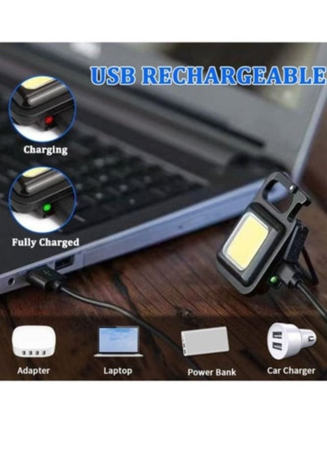 Mini Keychain Flashlights, 4Mode Rechargeable Flashlights High Lumens, COB Super Bright LED Flashlight, Magnetic Work Light with Bottle Opener, Small Pocket Flashlight for Camping Walking Hiking 3PCS