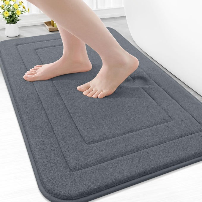 MEMORY FOAM BATHROOM RUG MAT 30X20 ULTRA SOFT AND ABSORBENT BATH MAT MACHINE WASH DRY COMFORTABLE BATH RUG CARPET FOR BATHROOM FLOOR TUB AND SHOWER DARK GREY