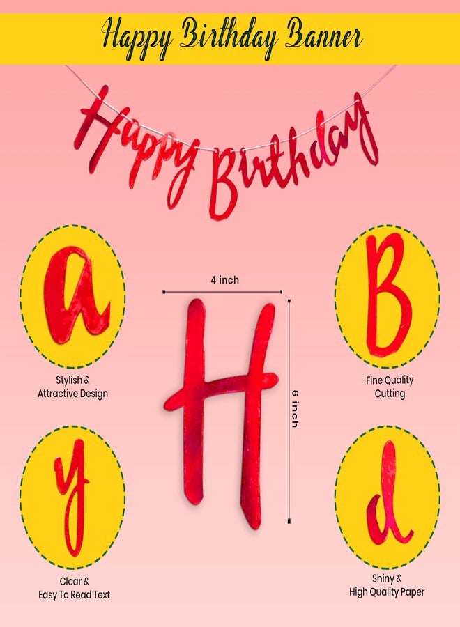 1iAM Happy Birthday Decoration Items for Girls | Pack of 45 - 1pc Banner, Net, Light, Arch & 41pcs Balloons | Romantic Red White Golden Cabana Birthday Decoration Kit for Wife | Party Supplies - Image 4