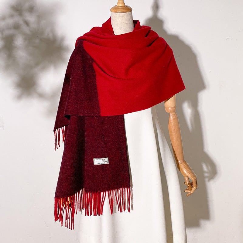 Autumn Winter Multicolor 100% Wool Fringe Scarf for Women - Image 3