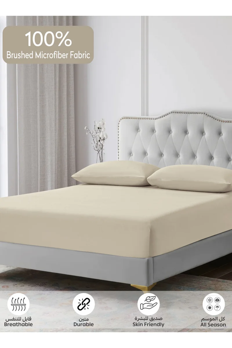 دوناتيلا Bedding Fitted Sheet - Fits 200x200 Cm For King Bed - 3 Pcs (1 Fitted Sheet and 2 Pillowcases) - 35 Cm Deep Pocket - Solid Bed Sheet