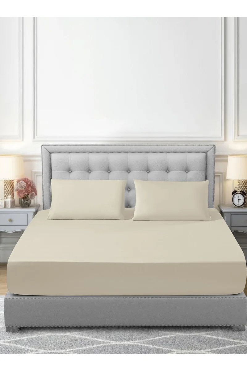 دوناتيلا Bedding Fitted Sheet - Fits 200x200 Cm For King Bed - 3 Pcs (1 Fitted Sheet and 2 Pillowcases) - 35 Cm Deep Pocket - Solid Bed Sheet