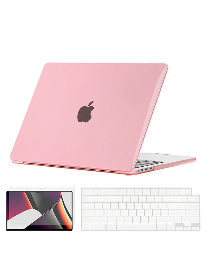 O Ozone - Crystal Case Compatible with MacBook Pro 16 (A2485)M1 2021 (A2780)M2 (A2991)M3 2023 (A3403,A3186)M4 2024 Case+Keyboard Cover & Protector, Pink - Image 1
