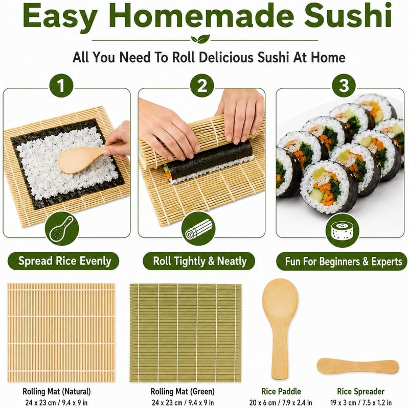 Exzact Sushi Rolling Kit 4pcs Sushi Maker - 2 x Sushi Rolling Mats, 1 x Rice Paddle, 1 x Rice Spreader - Suitable Beginner and Experienced - Image 4