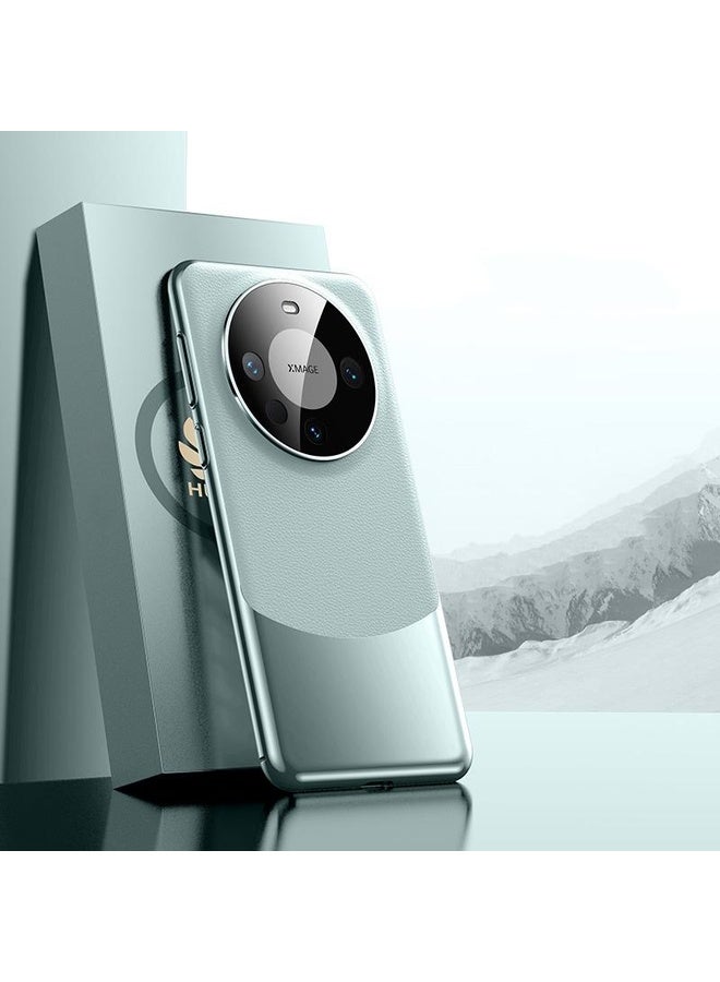 BURAQ Case Cover For Huawei Mate 60 Electroplated PC + Leather Shockproof Phone Case(Cyan) - Image 1