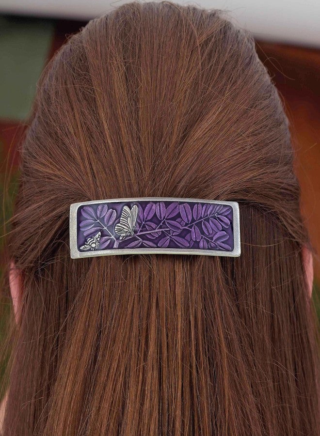 Danforth Butterfly and Bee Barrette (Purple) - Handcrafted Pewter Hair Barrettes For Women - 3 1/8” Wide, Made In USA - Image 3