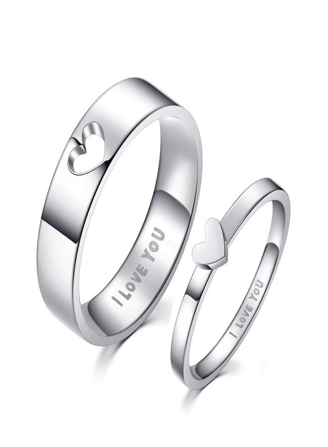 LAVUMO Matching Heart Promise Rings for Couples I Love You Engagement Wedding Ring Band Sets for Him and Her Stainless Steel High Polished Comfort Fit (Men Size 10 & Women Size 7) - Image 1