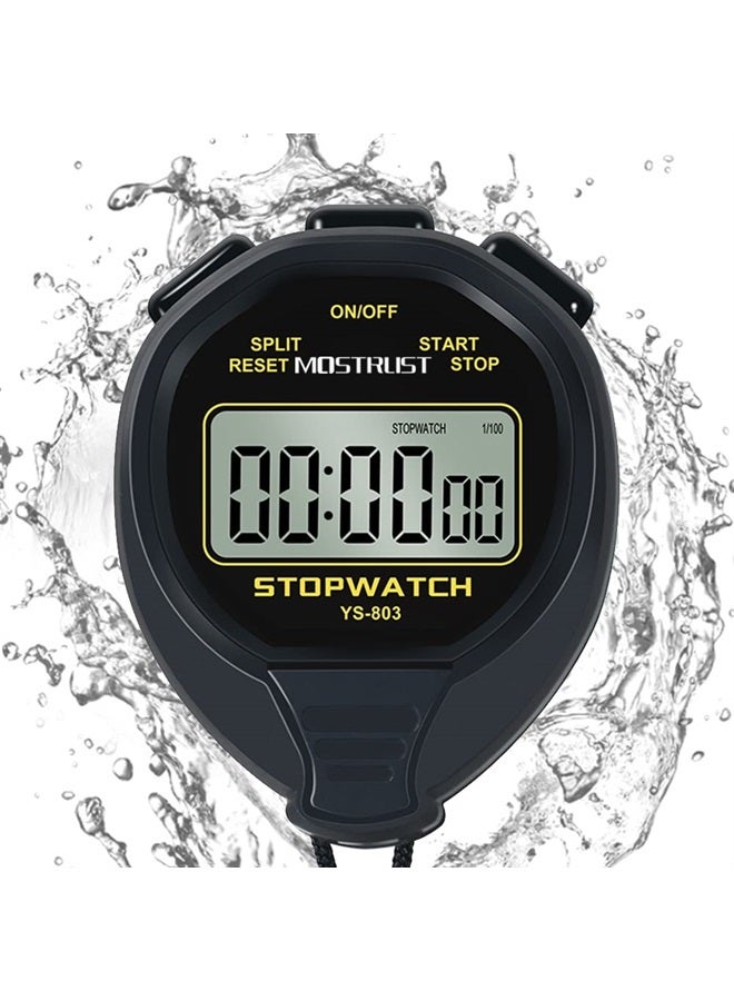 MOSTRUST Digital Simple Waterproof Stopwatch with On/Off, No Bells, No Clock, No Date, Only Basic Silent Stopwatch Large Display for Swimming Sports Kids Coaches (Black) - Image 1