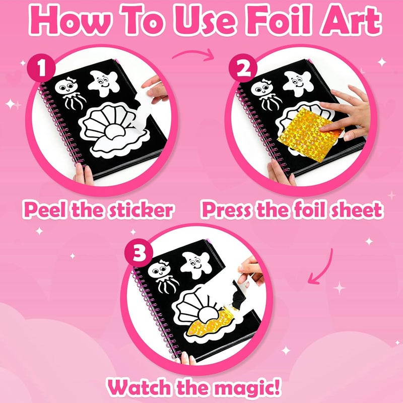 FUNNYB&G Foil Art Kit - Foil Crafts for Kids, Toys for Girls 4+ Years Old, No Mess Travel Essentials, Kids Toys, Girls Gifts, Birthday Gift, Coloring Books for Kids - Image 4