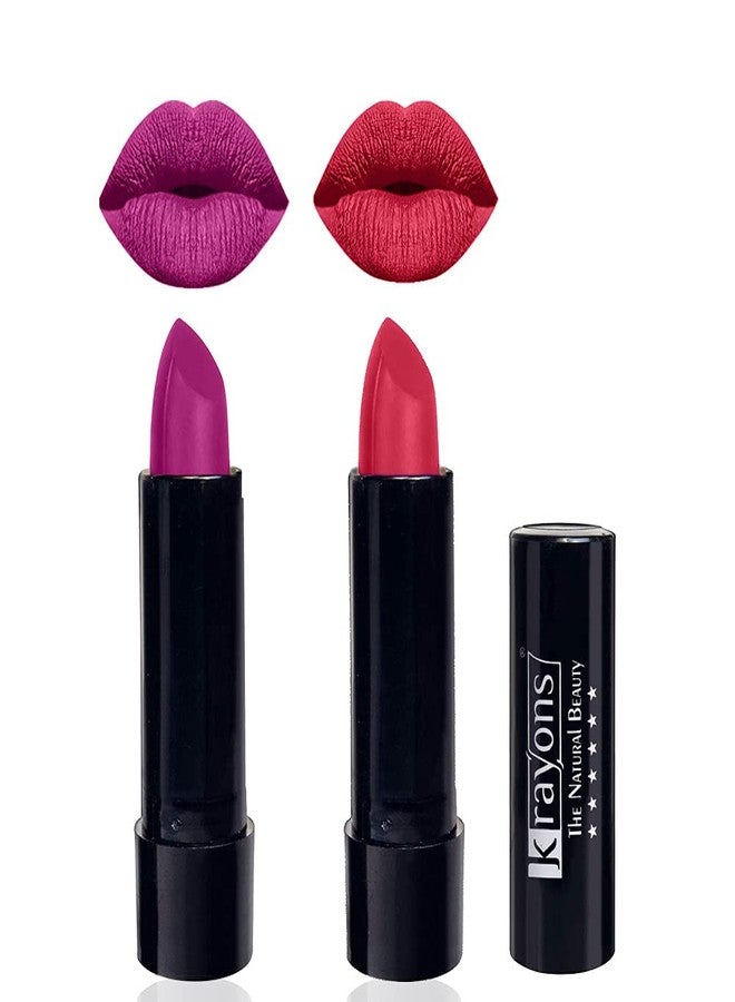 Krayons Cute Pop Moisturizing Matte Lipstick, Waterproof, Highly pigmented, French Rose, First Crush (Pack of 2) - Image 1