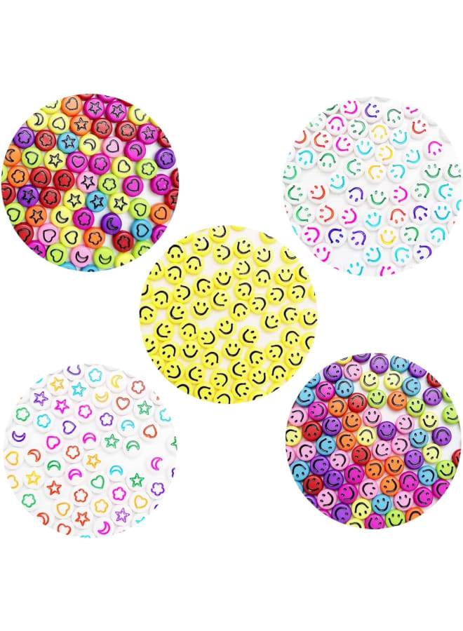Smile Face Beads Happy Face Beads 1000 Pieces Colorful Heart, Love, Stars, Moon, Flowers, Smiling, Acrylic Round Beads for Women Girls DIY Jewelry Bracelet Necklace Craft Making Supplies - Image 1
