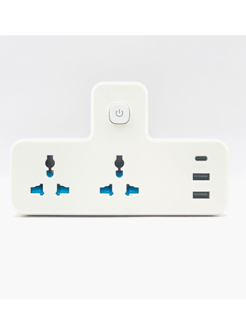 Panvil Premium Universal Multi Plug Extension with 2 Sockets |  Dual USB Ports | 1 C Type Port | 3-Pin Plug | Surge Protection & Safety Features | 2500W | 250V - 50Hz / 60Hz | 13/16 A V | Child Safety Lock | For Home & Office  - Image 1