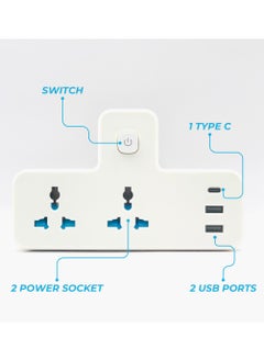 Panvil Premium Universal Multi Plug Extension with 2 Sockets |  Dual USB Ports | 1 C Type Port | 3-Pin Plug | Surge Protection & Safety Features | 2500W | 250V - 50Hz / 60Hz | 13/16 A V | Child Safety Lock | For Home & Office  - Image 5