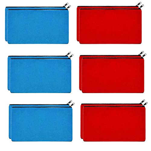 Lify DIY Craft Blank Bag Canvas Makeup Pencil Pouch with Zipper- Multipurpose Pen Pencil Case Cotton Canvas Cosmetic Bag Travel Cosmetic Bag- Blue (6pcs)- Red (6pcs) -12 Piece Pack - Image 1