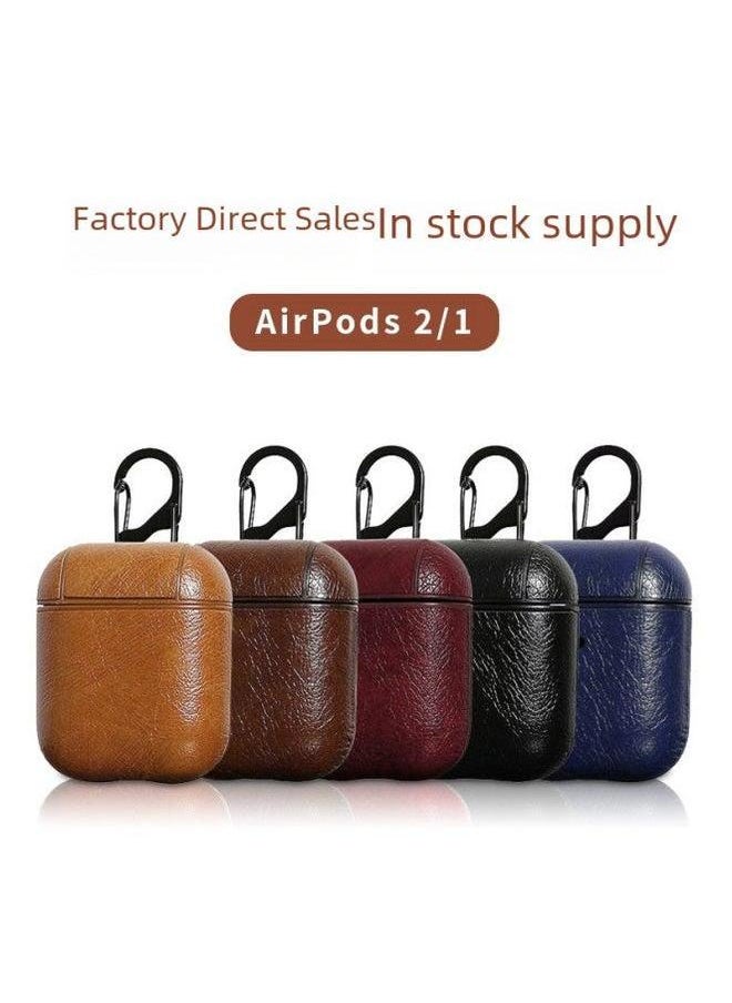 Generic - For Apple Bluetooth Headset Protective Case Airpods Pro Leather AppleAirpods432 Generation Headphone Case-Color:Dark Red Back Buckle-Applicable Model:Airpods 4 In Carton - Image 1