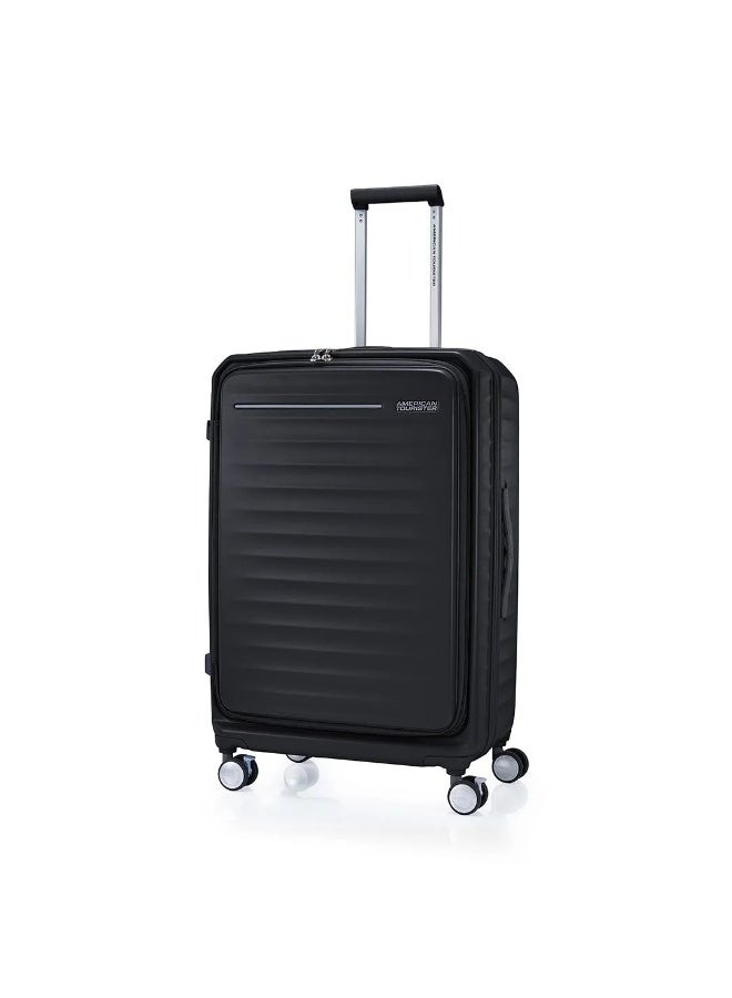 AMERICAN TOURISTER Frontec Suitcase, Check-In Size 79 cm / 29 inch, 4 Spinner Wheels, Hard Top, Polycarbonate, Black|Expandable|Book Opening|2-in-1 Optimov™ + STEPause™ Shock Absorbing Wheels|TSA 008 Lock|DuoSaf™ Security Zipper - 3 Years International Warranty - Image 2