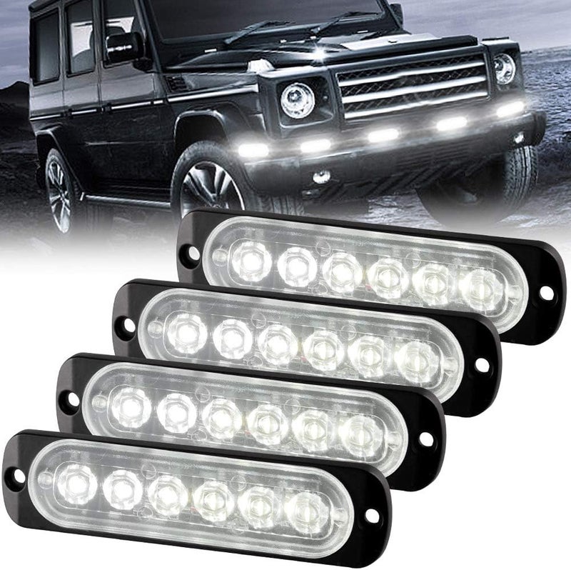 Sidaqi 4PCS 12W 6-LED Surface Mount Emergency Beacon Hazard Warning lights for Truck Car Vehicle LED Mini Grille Light Head Strobe Caution Flash Lights (White) - Image 1