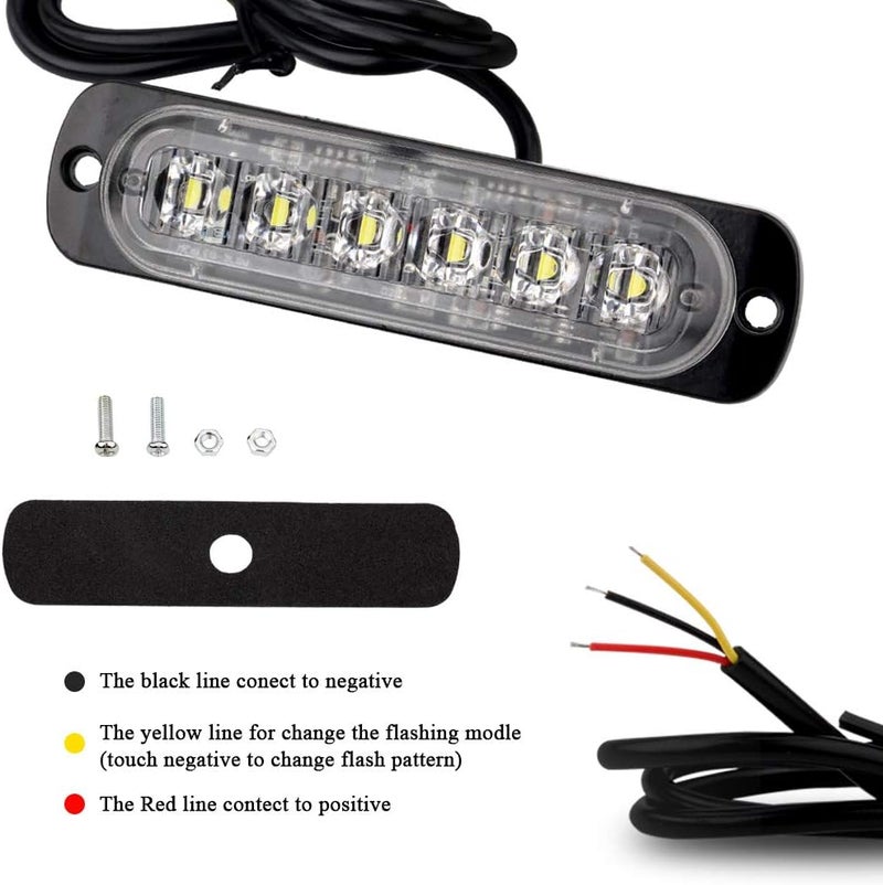 Sidaqi 4PCS 12W 6-LED Surface Mount Emergency Beacon Hazard Warning lights for Truck Car Vehicle LED Mini Grille Light Head Strobe Caution Flash Lights (White) - Image 4