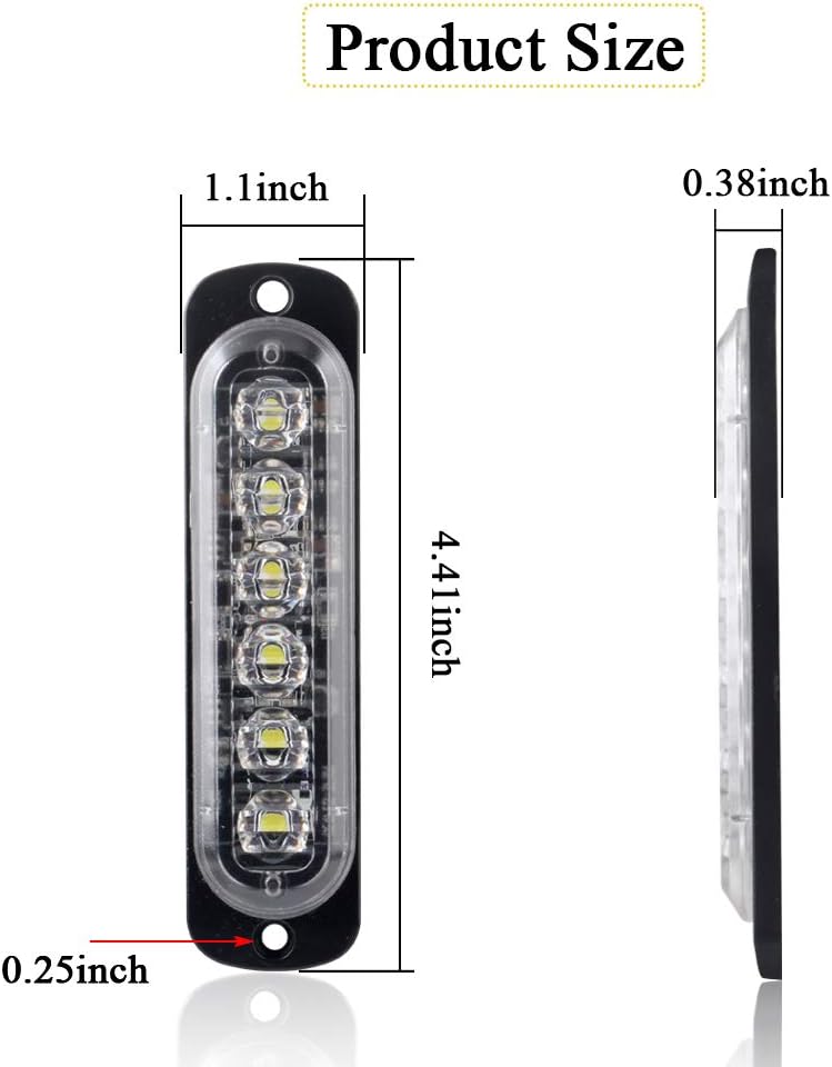 Sidaqi 4PCS 12W 6-LED Surface Mount Emergency Beacon Hazard Warning lights for Truck Car Vehicle LED Mini Grille Light Head Strobe Caution Flash Lights (White) - Image 2