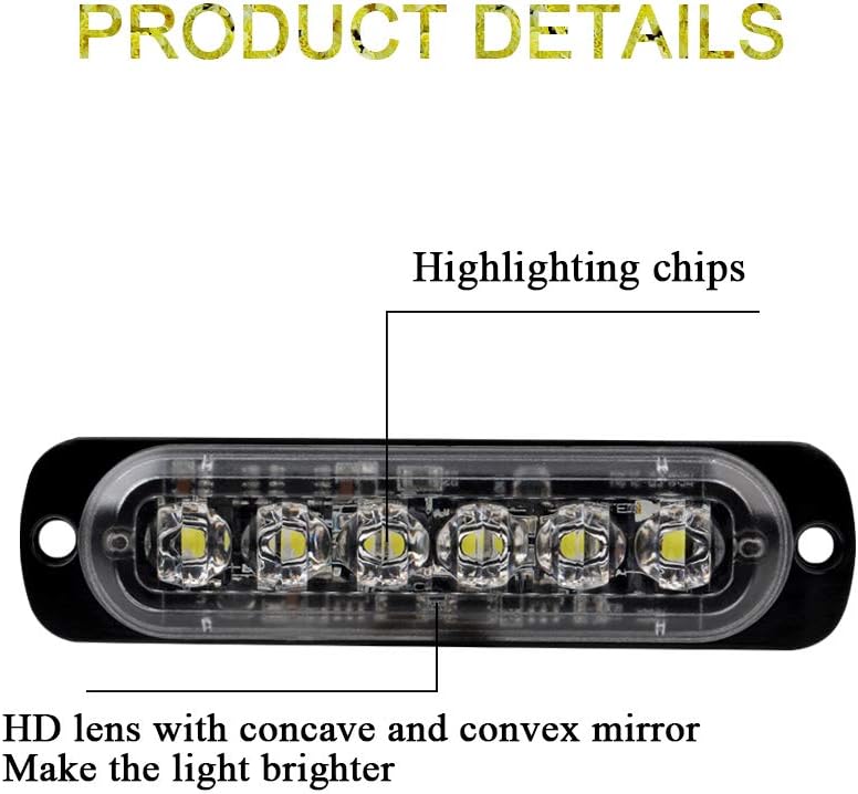 Sidaqi 4PCS 12W 6-LED Surface Mount Emergency Beacon Hazard Warning lights for Truck Car Vehicle LED Mini Grille Light Head Strobe Caution Flash Lights (White) - Image 3