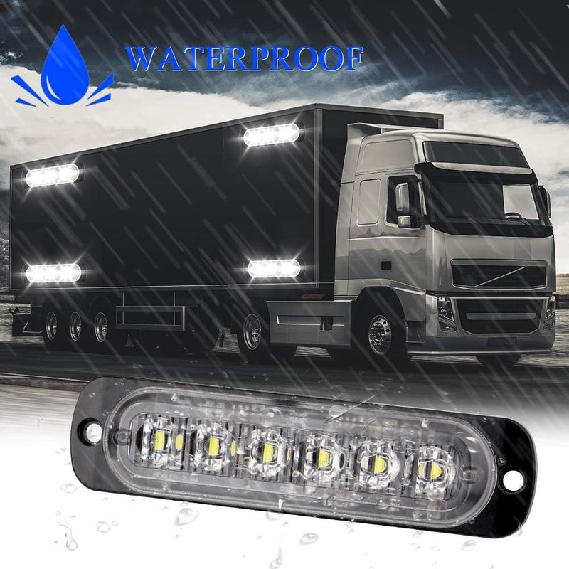 Sidaqi 4PCS 12W 6-LED Surface Mount Emergency Beacon Hazard Warning lights for Truck Car Vehicle LED Mini Grille Light Head Strobe Caution Flash Lights (White) - Image 5
