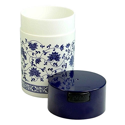 Tightpac America, Inc. Teavac 6-Ounce Vacuum Sealed Tea Storage Container, Blue Cap and White Body/Floral Design - Image 2