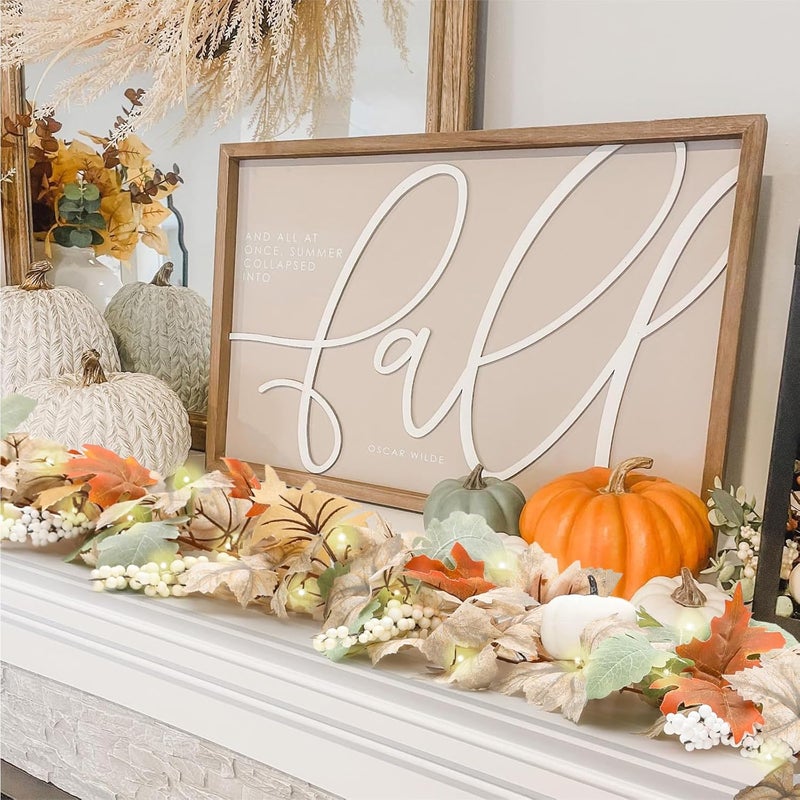 NUTIKAS Neutral Fall Garland for Mantle Fireplace - 2 Pack 6Ft Outdoor Autumn Leaves Decor for Home Front Door with Pumpkins Indoor Maple for Farmhouse Table Stairs Porch Halloween Thanksgiving Decorations - Image 4