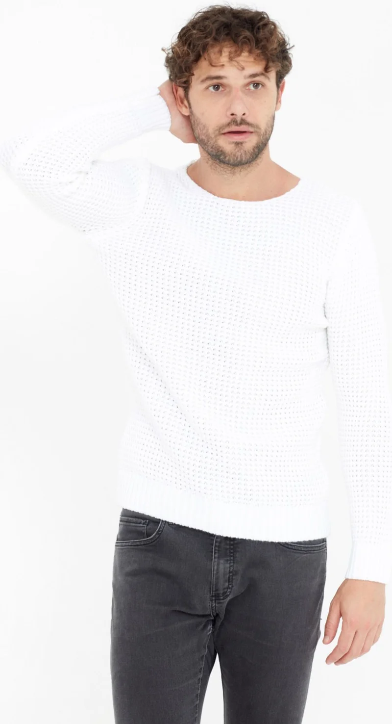 Cool Tarz Cool Style Men's White Knitted SWEATER-STYLECM7804R16S
