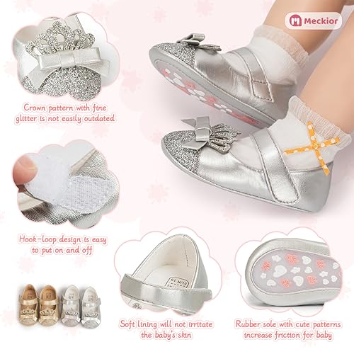 Meckior Infant Baby Girls Soft Sole Bowknot Princess Wedding Dress Mary Jane Flats Prewalker Newborn Light Baby Sneaker Shoes - Image 5