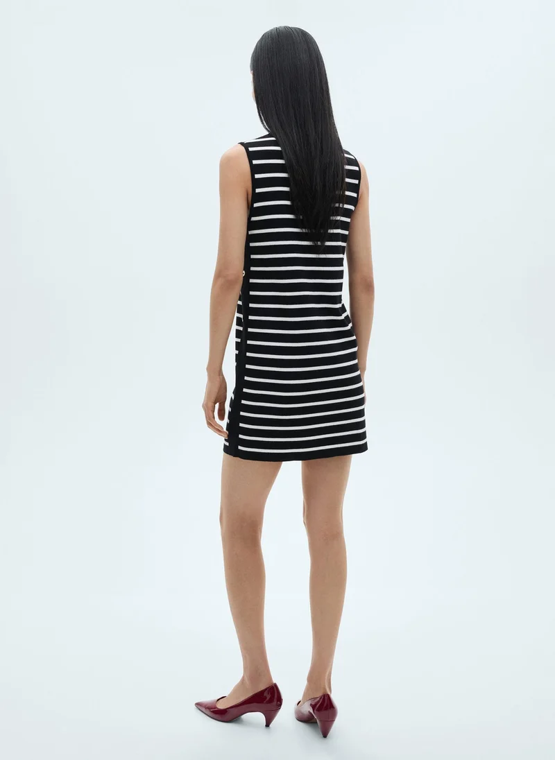 مانجو Metallic Buttons Striped Dress