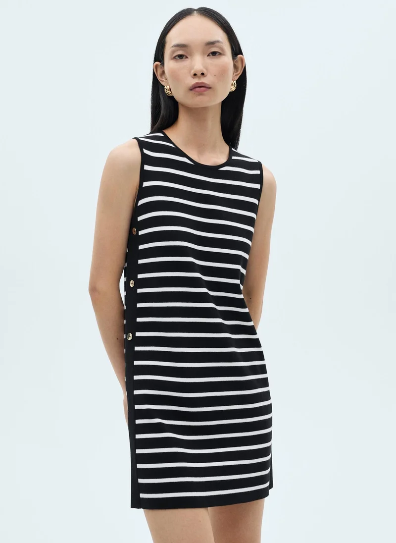 MANGO Metallic Buttons Striped Dress