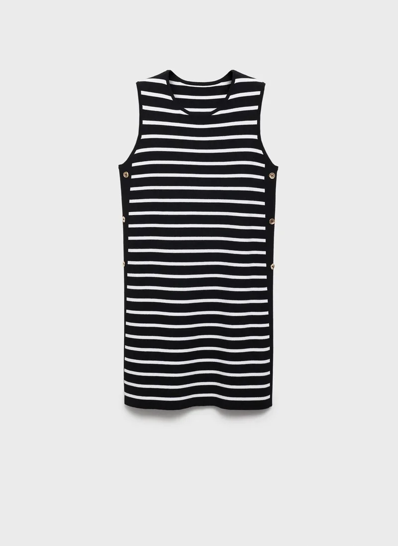 MANGO Metallic Buttons Striped Dress