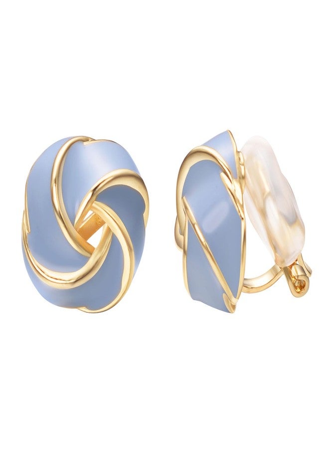 Yoursfs Blue Geometric Knot Clip On Earrings For Women Gold Plated Hypoallergenic Round Earrings Trendy Jewelry - Image 1