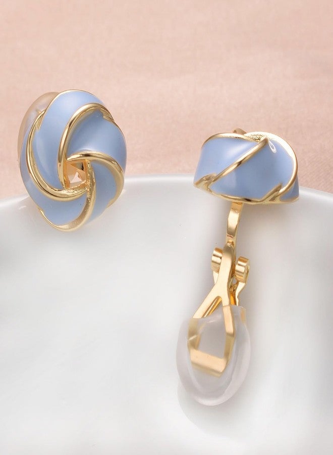 Yoursfs Blue Geometric Knot Clip On Earrings For Women Gold Plated Hypoallergenic Round Earrings Trendy Jewelry - Image 5