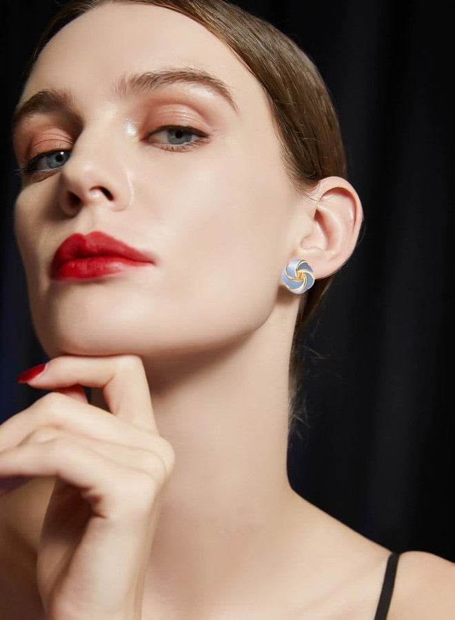 Yoursfs Blue Geometric Knot Clip On Earrings For Women Gold Plated Hypoallergenic Round Earrings Trendy Jewelry - Image 3