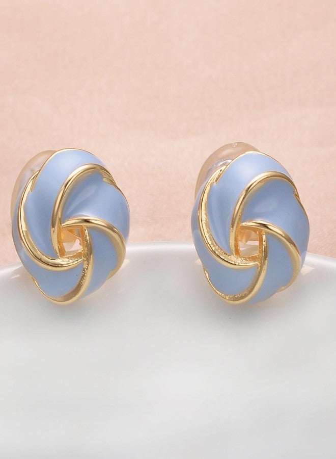 Yoursfs Blue Geometric Knot Clip On Earrings For Women Gold Plated Hypoallergenic Round Earrings Trendy Jewelry - Image 4