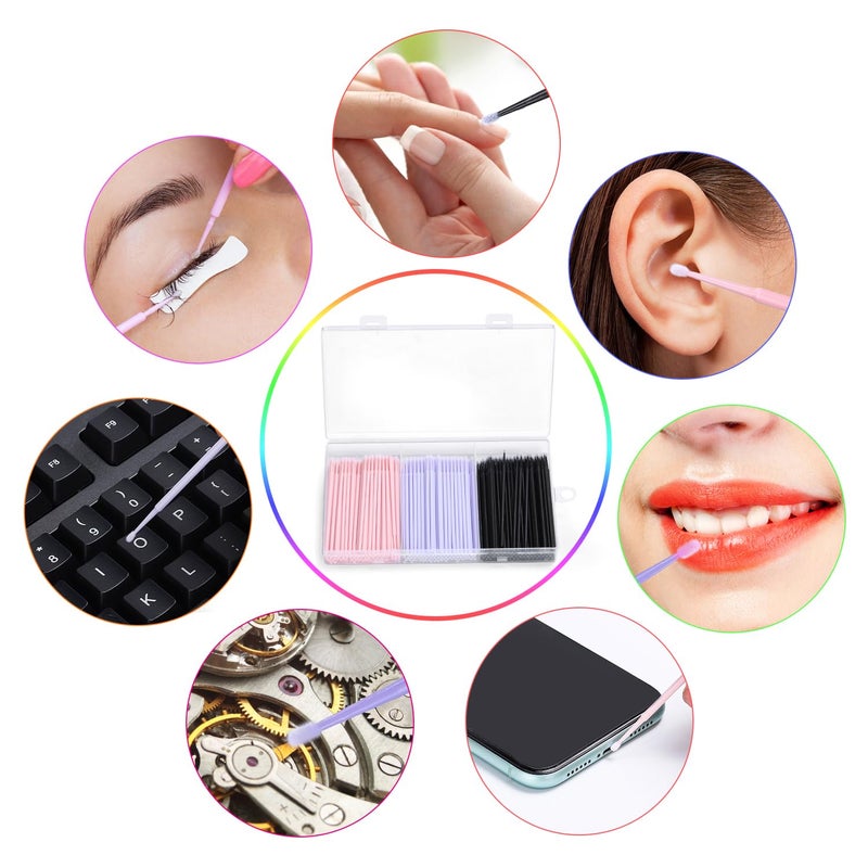 JASSINS 300pcs Disposable Micro Applicators brushes,JASSINS Eyelash Extensions Microfiber Wands Applicator Brush,False Eyelashes Brush Clean Mascara swabs(2.0 mm With Container) (PINK) - Image 5