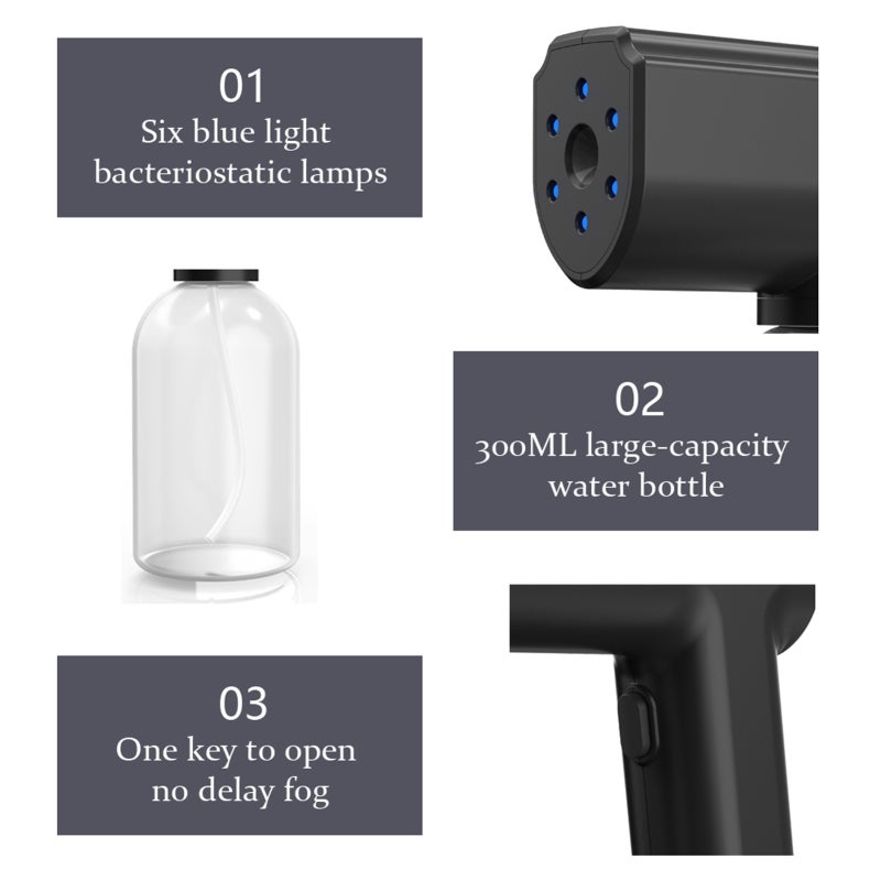 Portable Sprayer: 300ML Large-Capacity White Bottle - Ultra-Fine Atomization 20-Minute Continuous Spray, 6 Blue Light Heads, Ergonomic Gun-Shaped Design, One-Key Activation for Home, Travel and Daily - Image 2