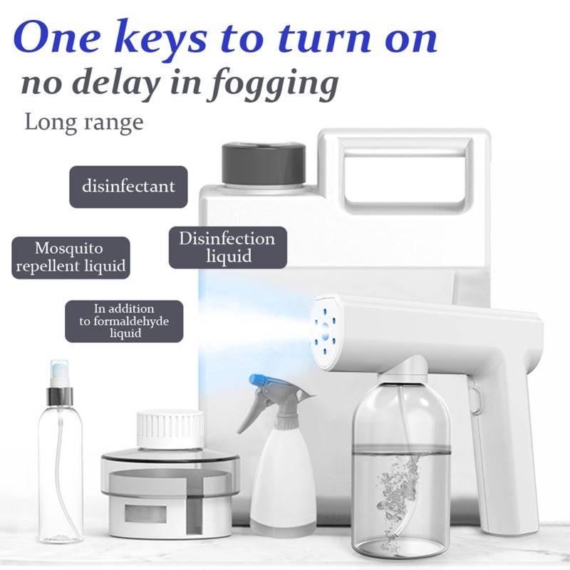 Portable Sprayer: 300ML Large-Capacity White Bottle - Ultra-Fine Atomization 20-Minute Continuous Spray, 6 Blue Light Heads, Ergonomic Gun-Shaped Design, One-Key Activation for Home, Travel and Daily - Image 4
