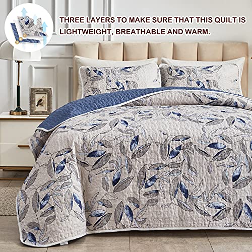 Joyreap 2 Pieces Microfiber Quilt Set, Botanical Blue Leaves on Light Gray Reversible Design, Bedspread Bed Cover for All Season, 1 Quilt and 1 Pillow Sham (Twin, 68x86 inches) - Image 4