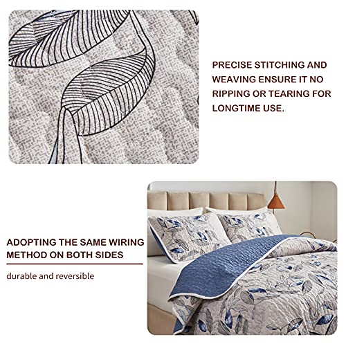 Joyreap 2 Pieces Microfiber Quilt Set, Botanical Blue Leaves on Light Gray Reversible Design, Bedspread Bed Cover for All Season, 1 Quilt and 1 Pillow Sham (Twin, 68x86 inches) - Image 5
