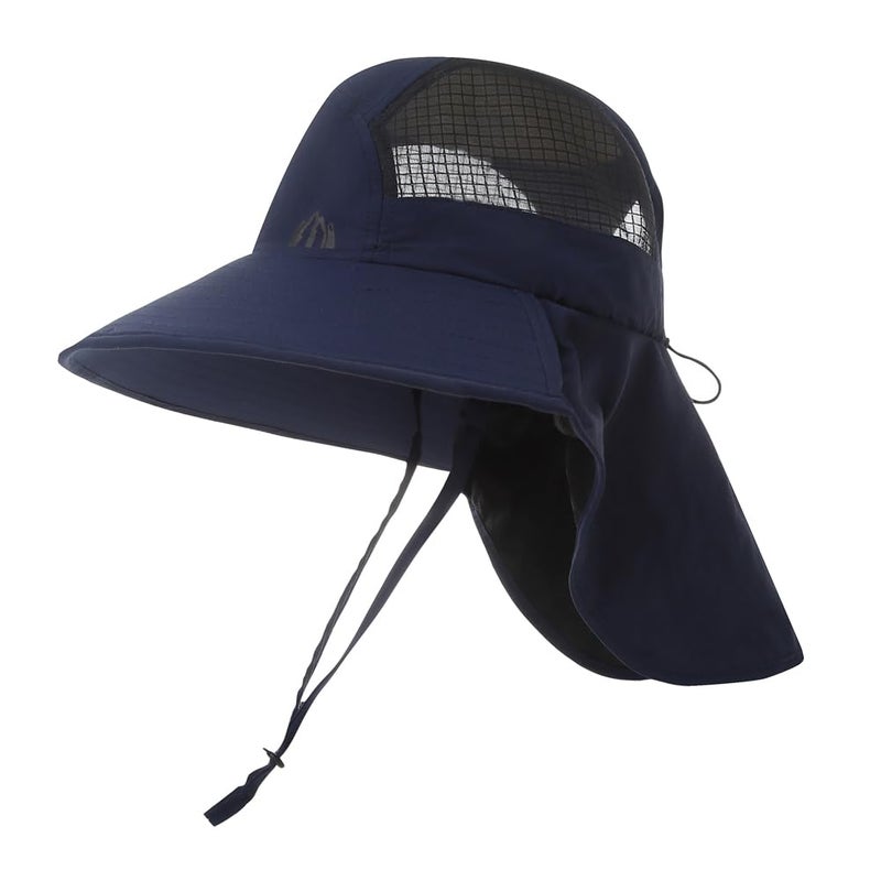 Moon Kitty Women Sun Hats Wide Brim Ponytail Hole Neck Flap Hat Summer Travel Fishing Hiking Fisherman Hat Detachable Chin Navy - Image 1