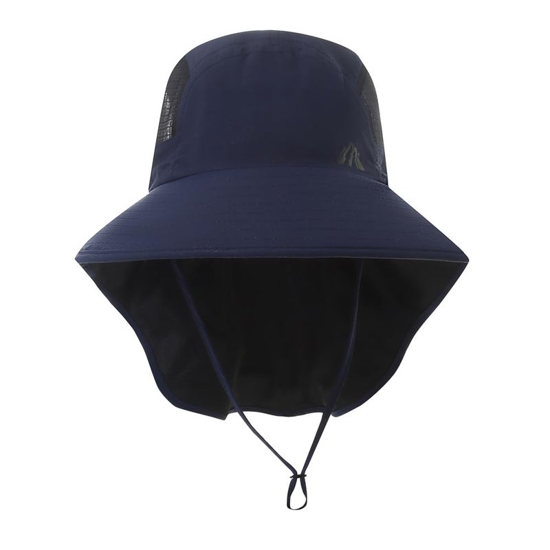 Moon Kitty Women Sun Hats Wide Brim Ponytail Hole Neck Flap Hat Summer Travel Fishing Hiking Fisherman Hat Detachable Chin Navy - Image 2
