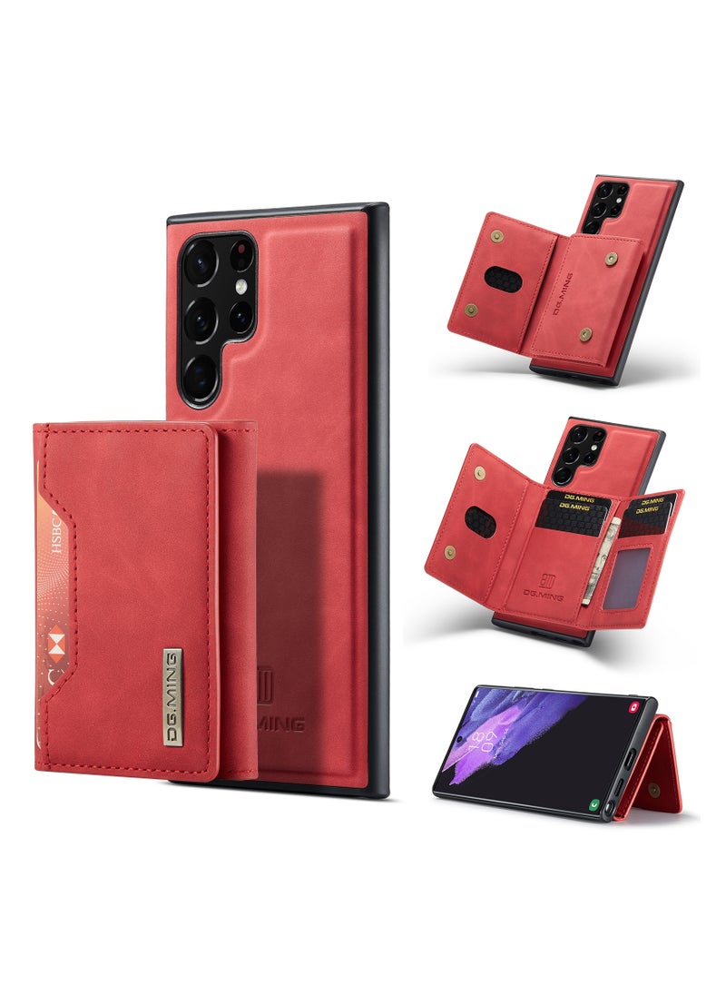 DGMING - Wallet Case for Samsung Galaxy S23 Ultra, DG.MING Premium Leather Phone Case Back Cover Magnetic Detachable with Trifold Wallet Card Holder Pocket (Red) - Image 1