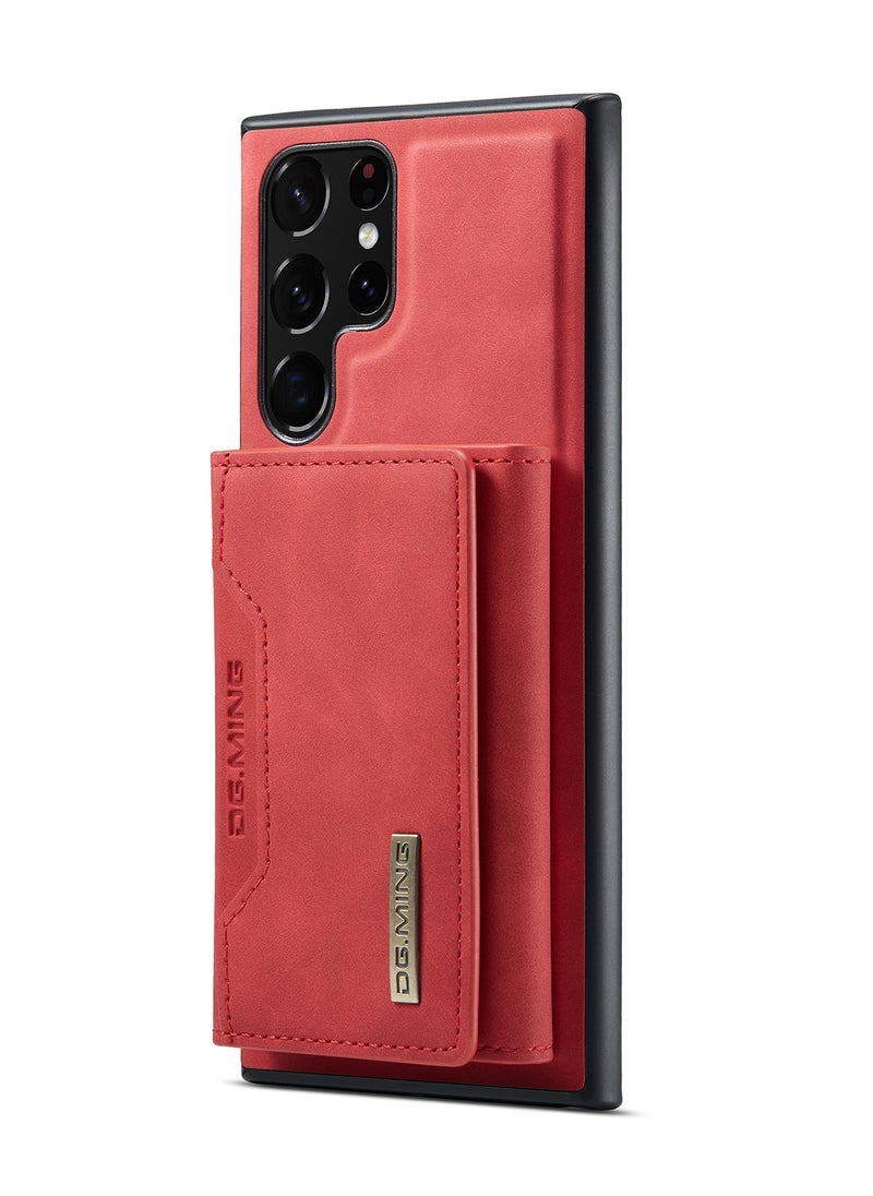 DGMING - Wallet Case for Samsung Galaxy S23 Ultra, DG.MING Premium Leather Phone Case Back Cover Magnetic Detachable with Trifold Wallet Card Holder Pocket (Red) - Image 1