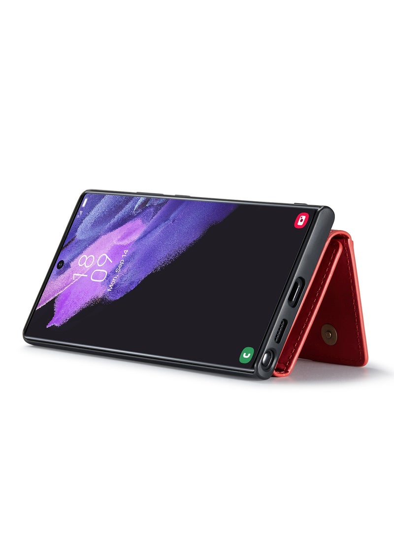 DGMING - Wallet Case for Samsung Galaxy S23 Ultra, DG.MING Premium Leather Phone Case Back Cover Magnetic Detachable with Trifold Wallet Card Holder Pocket (Red) - Image 1