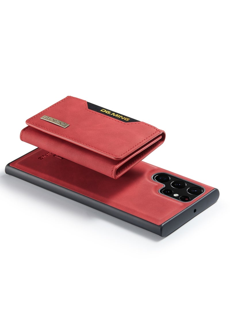 DGMING - Wallet Case for Samsung Galaxy S23 Ultra, DG.MING Premium Leather Phone Case Back Cover Magnetic Detachable with Trifold Wallet Card Holder Pocket (Red) - Image 1