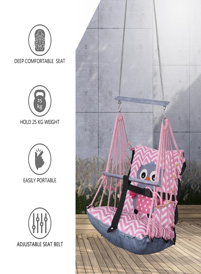Sprointal® Swing for Kids Cotton Baby Children Folding and Washable 1 to 5 Years New Born Baby Gift Soft Jhula with Safety Belt Easy to Carry Safety Lock Cradle Chair | Home Garden Hall (Owl) - Image 4