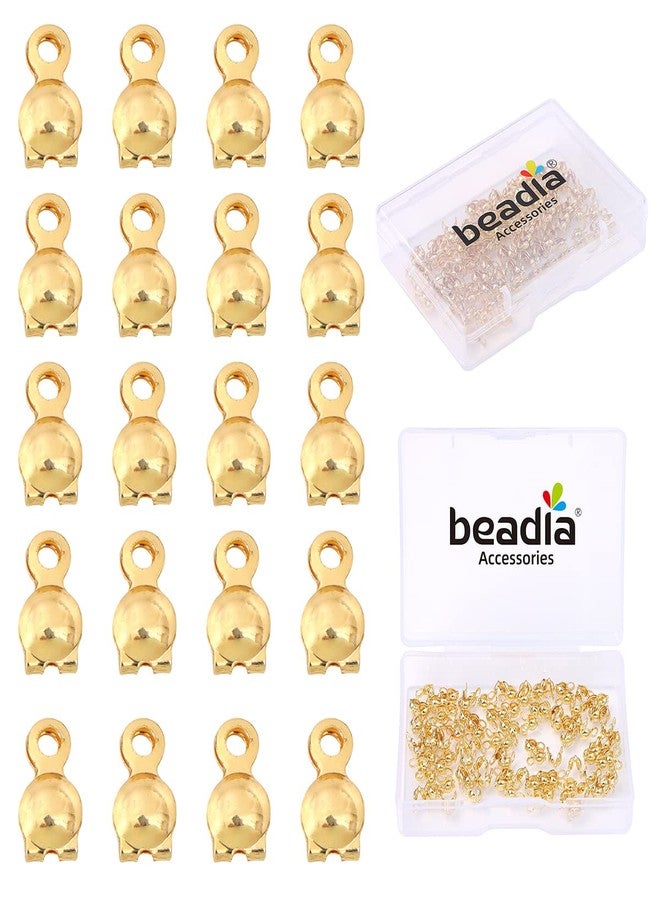 BEADIA 14K Gold Plated End Caps Non Tarnish 3x6mm 200pcs for Jewelry Making Findings - Image 1
