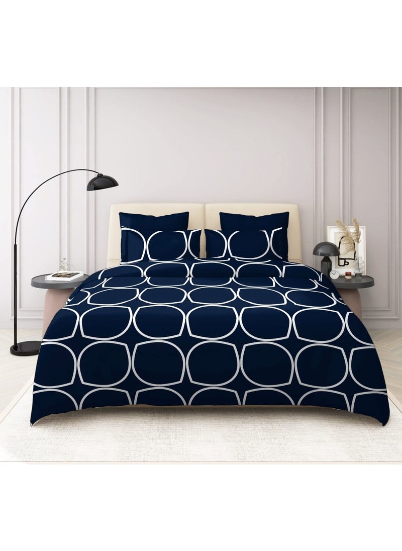 TIB TIB The Intellect Bazaar Cotton Feel Bedsheet for Double Bed | King Size Bedsheets with 2 Pillow Covers | Bed Sheet Double Bed (90” x 100” or 254 x 228 cm) Blue Circle  - Image 1